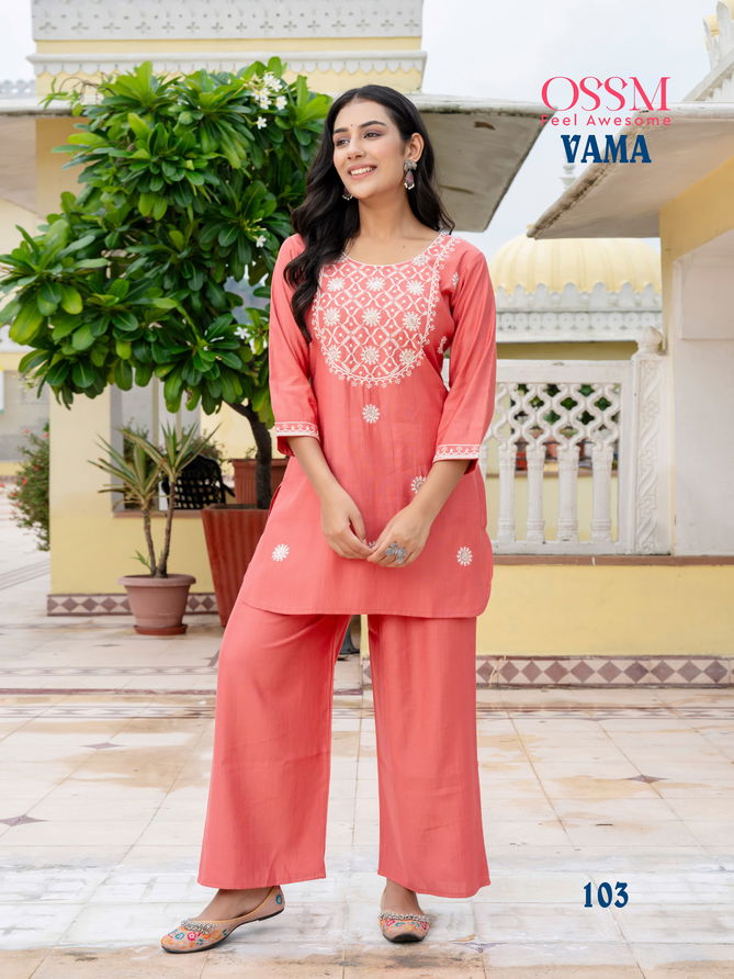 Vama By Ossm Viscose Silk Designer Cord Set Kurti With Bottom Wholesale Online